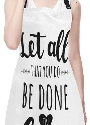 EKOBLA Let All That You Do Be Done In Love Aprons Motivational Bible Quote Christian Verse Waterproof Resistant Chef Cooking Kitchen BBQ Adjustable Aprons for Women Men 27x31 Inch