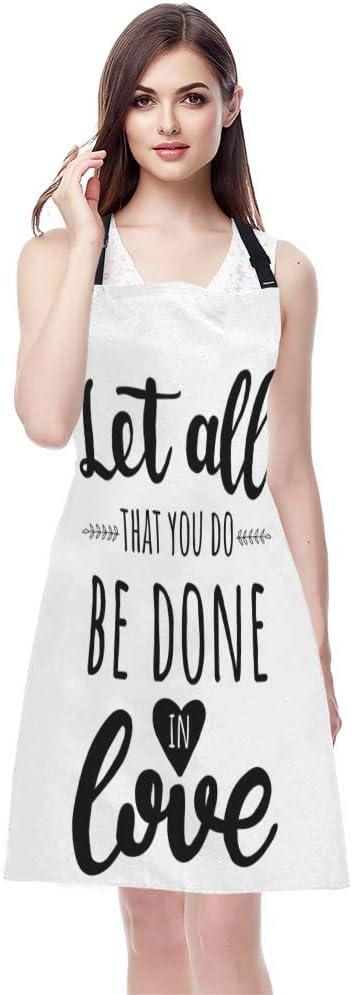 EKOBLA Let All That You Do Be Done In Love Aprons Motivational Bible Quote Christian Verse Waterproof Resistant Chef Cooking Kitchen BBQ Adjustable Aprons for Women Men 27x31 Inch