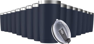 16 Pack 20oz Tumbler Vacuum Insulated Travel Mug with Lids, Stainless Steel Double Wall Bulk Cup for Home, Office, Outdoor Suitable for Vehicle Cup Holders (Navy)