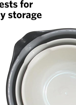 Glad Mixing Bowls with Pour Spout, Set of 4 - Nesting Plastic Bowls (1.2qt, 1.9qt, 2.8qt, and 3qt with Handle) - Non Slip Base, Dishwasher Safe Kitchen Cooking and Baking Supplies, Grey