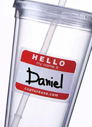 Cupture Classic 12 Insulated Double Wall Tumbler Cup with Lid, Reusable Straw & Hello Name Tags - 16 oz, Bulk Pack (Clear)