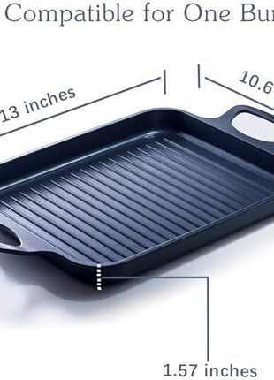 S·KITCHN Nonstick Grill Pan, Induction Stove Top Grill Plate, Glass Grilling Pan for Indoor, Gas Range Grill Panel/Skillet