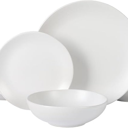 Gibson Home Bethel 18 Piece Plates and Bowls Ceramic Stoneware Organic Shape Dinnerware Set (Service for 6) - Matte White