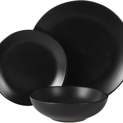 Gibson Home Bethel 18 Piece Plates and Bowls Ceramic Stoneware Organic Shape Dinnerware Set (Service for 6) - Matte Black