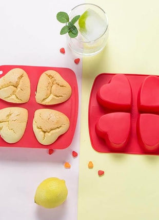 Webake Silicone Heart Mold Heart Shaped Cake Pans, Air Fryer Baking Pan, 4 Cavity Muffin Cupcake Mold for Baking, Soap, 2 Pack
