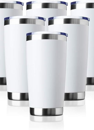 20oz Tumbler Bulk Stainless Steel Vacuum Insulated Tumblers with Lid Double Wall Travel Mug Durable Powder Coated Coffee Cup, Suitable for Ice Drinks and Hot Beverage (White 6pack)