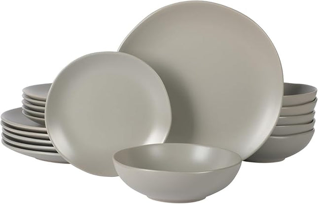 Gibson Home Bethel 18 Piece Plates and Bowls Ceramic Stoneware Organic Shape Dinnerware Set (Service for 6) - Matte Grey
