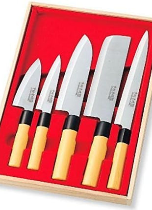 Japanese Kitchen Knife Set of 5 (Wooden Box Case) Mr. Takaaki Nakamura