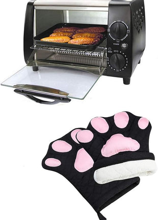 Oven Mitts,Cat Design Heat Resistant Cooking Glove Quilted Cotton Lining- Heat Resistant Pot Holder Gloves for Grilling & Baking Gloves BBQ Oven Gloves Kitchen Tools Gift Set BBQ,Microwave (Black)
