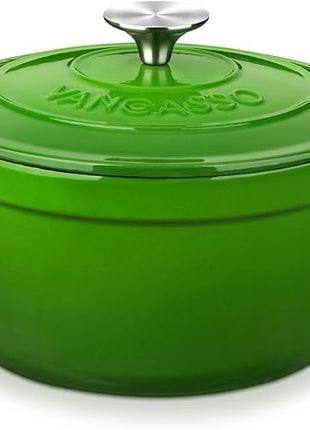 vancasso Enameled Cast Iron Dutch Oven, 2.5 QT Green Naturally Non-Stick Casserole Dish Cookware, with Stainless Steel Knob Lid Cast Iron Casserole for Steam Braise Bake Broil Saute Simmer Roast
