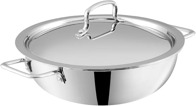 Vinod Platinum Triply Stainless Steel Kadai | Suitable For Indian Cooking, Sauces, Stews, Soups | Extra Deep, Induction, Electric Friendly (28cm)