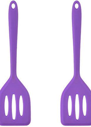 2Pack Small Silicone Turner High Heat Resistant Slotted Spatula for Fish, Eggs, Pancakes and More (12 IN, Purple)