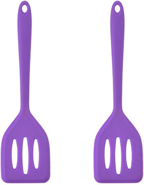 2Pack Small Silicone Turner High Heat Resistant Slotted Spatula for Fish, Eggs, Pancakes and More (12 IN, Purple)