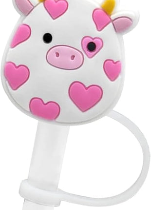 Straw Cover Cap for Stanley Cup 30 Oz 40 Oz Tumblers - 10mm Cute Cow Straw Tips Covers,Silicone Straw Toppers, Funny Animals Straw Covers Cap Plugs,Anti-dust Straw Tip Drinking Straw Tips Lids
