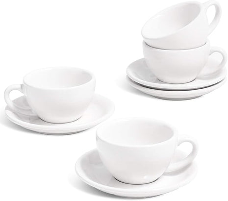 LE TAUCI 3 oz Espresso Cups with Saucers, Demitasse Coffee Cup for Shot, Lungo, Ristretto - 3 inch, Set of 4, White