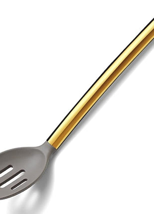 Berglander Non-stick Silicone Slotted Spoon, Titanium Gold Plated Handle, Basting Spoon, Dishwasher Safe, Easy to Clean