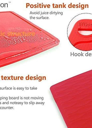 Liflicon Extra Large Thick Silicone Cutting Boards for Kitchen 14.6'' x 10.43'' Flexible Cutting Chopping Boards/Mats Non-slip Deep Drip Juice Groove, Dishwasher Safe-Red