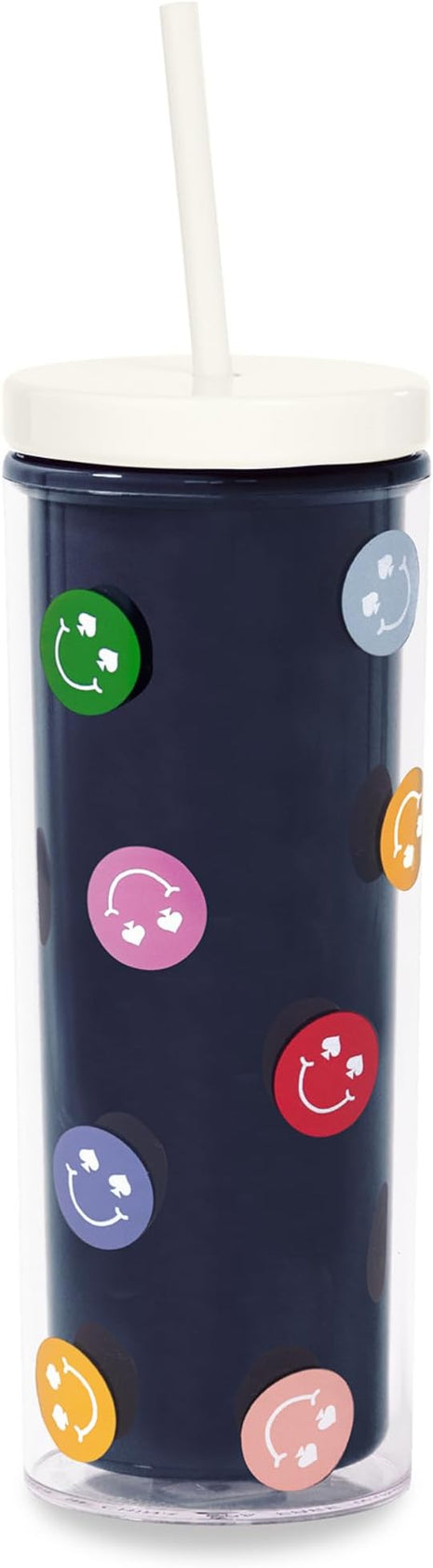 kate spade new york Acrylic Tumbler with Lid and Straw, 24 oz Tumbler, Slim Double Wall Tumbler (Spade Smiley)