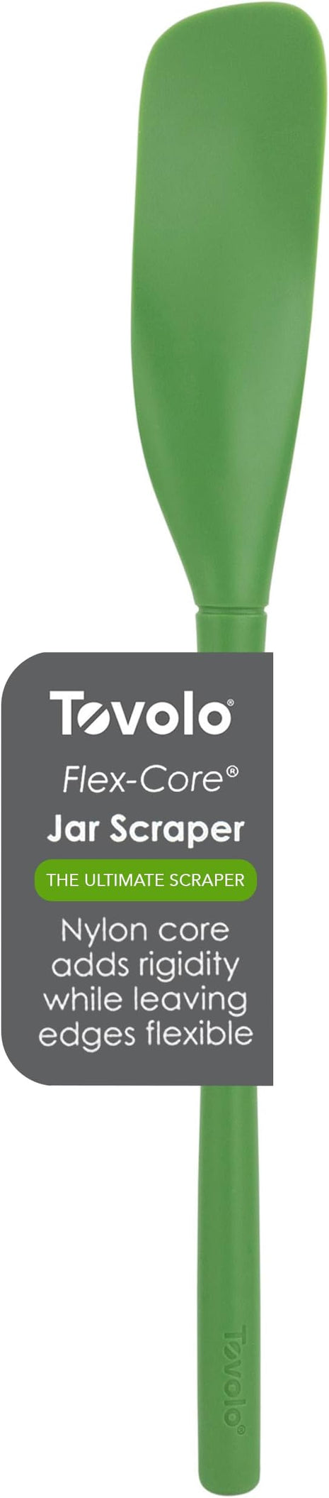 Tovolo Flex-Core All-Silicone Long-Handled Jar Scraper Spatula, Angled Turner Head, Kitchen Tool With Flat Back & Curved Front for Scooping & Scraping, Jar Scraper Spatul, Pesto