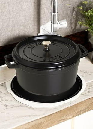 STAUB Cast Iron Dutch Oven 7-qt Round Cocotte, Serves 7- 8, Made in France, Black Matte