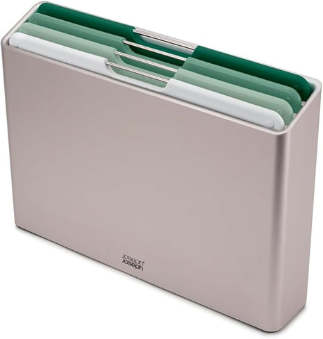 Joseph Joseph Folio 4-Piece Colour coded Cutting Board Set, Slimline case for organized Kitchen storage, Sage Green