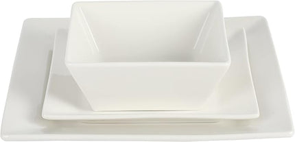 Gibson Home Zen Buffet Hard Square Porcelain Chip and Scratch Resistant Dinnerware Set, White, Service for 8 (24pcs)