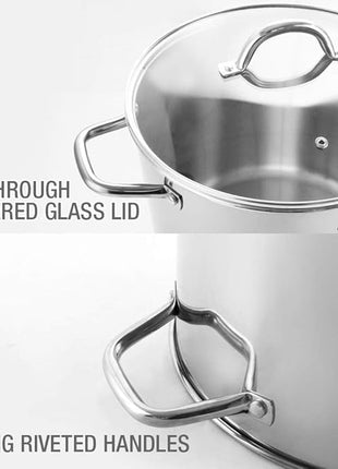 HOMICHEF Stock Pot 8 Quart with Lid Nickel Free Stainless Steel - Mirror Polished Stockpot 8 QT with Lid - HEALTHY COOKWARE Stockpots 8 Quart - Soup Pot for Induction Cooktop