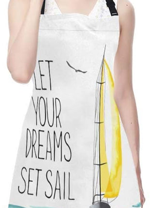 EKOBLA Let Your Dreams Set Sail Aprons Sailboat Seagull Sea Adventure Trip Wave Waterproof Resistant Chef Cooking Kitchen BBQ Adjustable Aprons for Women Men 27x31 Inch