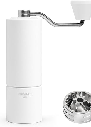 TIMEMORE Chestnut C3S Manual Coffee Grinder with CNC Stainless Steel Conical Burr Capacity 25g, Internal Adjustable Setting, Double Bearing Positioning for Travel, Camping, White