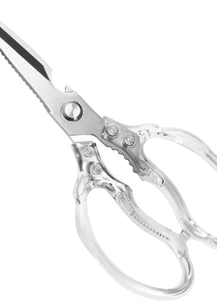 CGBE Kitchen Scissors, Multi-Purpose Kitchen Shears, Heavy Duty Dishwasher Safe Food Scissors for Chicken, Poultry, Fish, Meat & Herbs with Non-Slip Grips (Transparent)