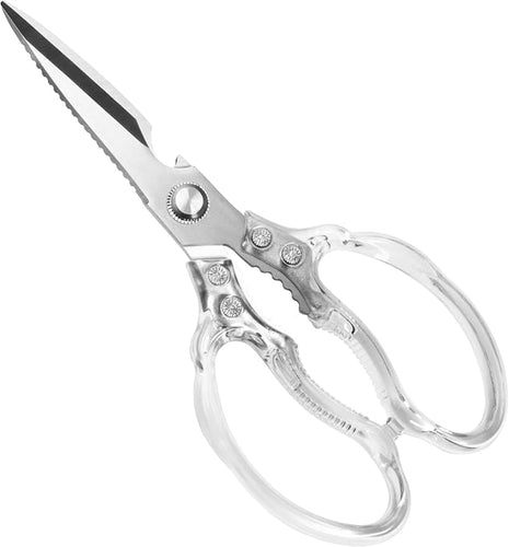 CGBE Kitchen Scissors, Multi-Purpose Kitchen Shears, Heavy Duty Dishwasher Safe Food Scissors for Chicken, Poultry, Fish, Meat & Herbs with Non-Slip Grips (Transparent)