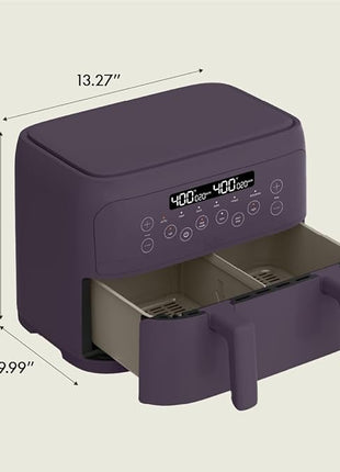 bella 4 Qt TriZone Air Fryer, EverGood™ Ceramic Nonstick Coating, Dual Basket Design w Removable Divider, Digital Touchscreen Control w 6 Preset Cooking Options, 1200 Watt, 3lb Capacity, Plum