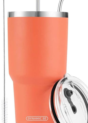 D·S 30oz Orange Tumbler Stainless Steel Insulated Travel Mug with Straw Lid Cleaning Brush (30oz Orange)