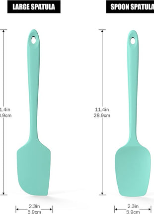 2-Piece Silicone Scraper & Spoon Spatulas: Doosu 600°F Heat Resistant Food Grade BPA Free Rubber Baking Flat Spatula Kitchen Cooking Spoonula for Mixing Scraping Folding Stirring Serving (Aqua Sky)
