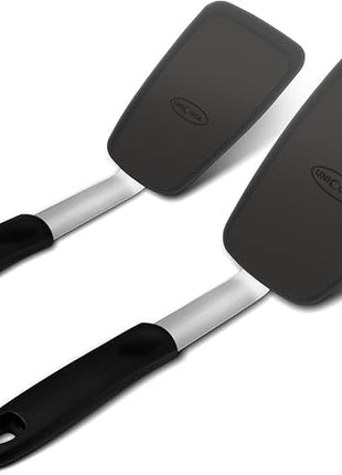 Unicook 2 Pack Flexible Silicone Spatula, Turner, 600F Heat Resistant, Ideal for Flipping Eggs, Burgers, Crepes and More, Black
