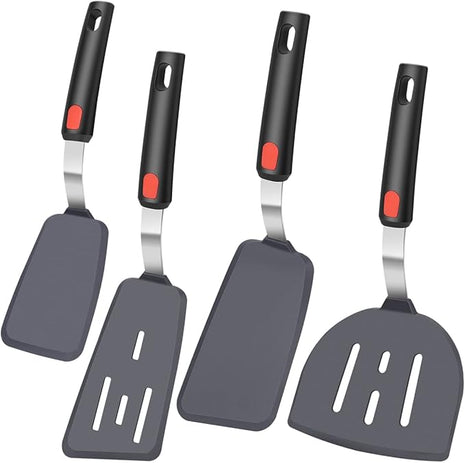 4Pcs Spatula Silicone Heat Resistant Flexible Rubber Silicone Spatulas for Nonstick Cookware, Burger Pancake Spatula Turner Large Silicone Spatulas Set for Cooking Kitchen Utensils Set Black