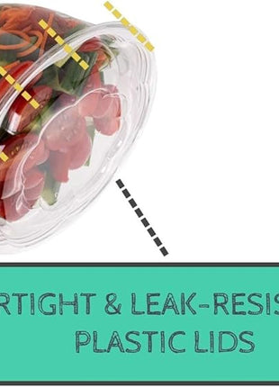 Smygoods Disposable Plastic Salad Bowls with Airtight Lids Ideal for Meal Prep, Takeout, Catering, Parties, Picnics, and Food Storage, Stackable, Leak-Proof