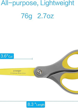 LIVINGO 8" 2 Pack Scissors, Titanium Coated Sharp Stainless Steel Non-stick Scissors All Purpose, Comfort Grip Handles Shears for Office Home Supplies Crafting DIY Cutting Tape Adhesive General Use