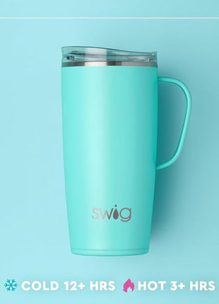 Swig Life 22oz Travel Mug, Insulated Tumbler with Handle and Lid, Cup Holder Friendly, Dishwasher Safe, Stainless Steel, Travel Coffee Cup, Insulated Mug with Lid (Moon Shine)