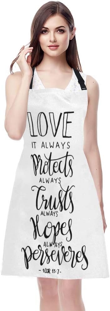 EKOBLA Bible Verse Aprons Love It Protect Always Trust Always Hopes Always Perseveres Waterproof Resistant Chef Cooking Kitchen BBQ Adjustable Aprons for Women Men 27x31 Inch