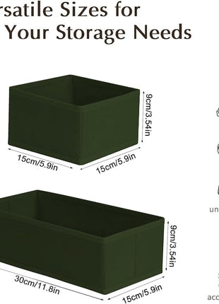 DIMJ Drawer Organizers Clothes, Set of 12 Dresser Organizer Bins, Fabric Closet Organizers and Storage, Shallow Drawer Dividers for Nursery, Clothing, Baby Clothes, Socks, Underwears, Tie (Green)