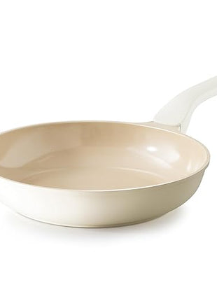 PRICUSIS Nonstick Ceramic Frying Pan, 8/10 Inch Skillet with Stay Cool Handle, Fully Coated, Induction Compatible & Oven Safe, 100% Dishwasher Safe, PTFE PFAS & PFOA Free（8 Inch, Coconut White）