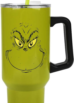 Bioworld Grinch Grinning Face 40 Oz Green Stainless Steel Tumbler With Handle