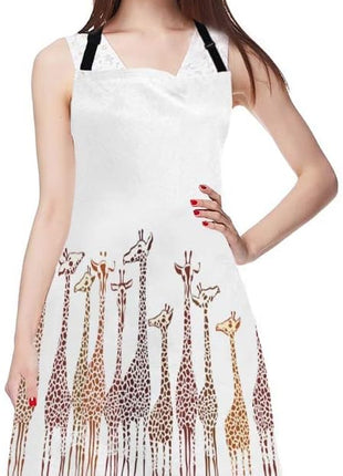 EKOBLA Giraffes Aprons Animal Cute Wild Cartoon Africa Safari Tall Group Crowded Spot Zoo Waterproof Resistant Chef Cooking Kitchen BBQ Adjustable Aprons for Women Men 27x31 Inch