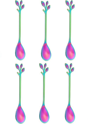 AnSaw Elegant Rainbow Leaf Coffee Spoons - 10-Piece, 4.7" Mini Stainless Steel Espresso & Dessert Tea Spoons, Perfect for Demitasse & Small Servings