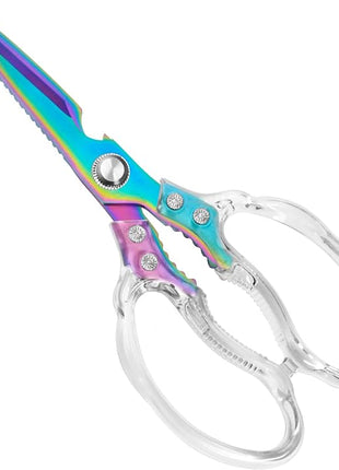 CGBE Kitchen Scissors, Multi-Purpose Kitchen Shears, Heavy Duty Dishwasher Safe Food Scissors for Chicken, Poultry, Fish, Meat & Herbs with Non-Slip Grips (Transparent Colorful)