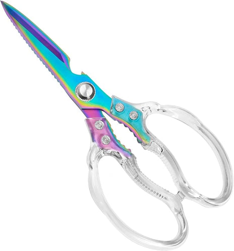 CGBE Kitchen Scissors, Multi-Purpose Kitchen Shears, Heavy Duty Dishwasher Safe Food Scissors for Chicken, Poultry, Fish, Meat & Herbs with Non-Slip Grips (Transparent Colorful)