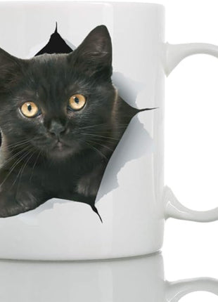 Winston & Bear Funny Black Kitten Coffee Mug - Funny Ceramic Coffee Mug Gift for Cat Lovers - Cute Novelty Cat Themed Cup for Men and Women (15oz)