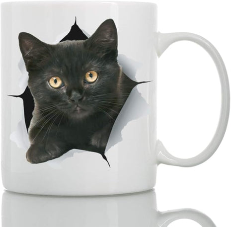 Winston & Bear Funny Black Kitten Coffee Mug - Funny Ceramic Coffee Mug Gift for Cat Lovers - Cute Novelty Cat Themed Cup for Men and Women (15oz)