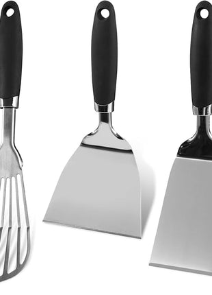 Stainless Steel Spatula Set of 3, Heavy Duty Small Metal Spatula for Cooking Cast Iron Skillet with Heat-resistant Handle, Fish Turner Flipper for Pancake Burger Egg Cooking Spatulas BBQ Grill Griddle